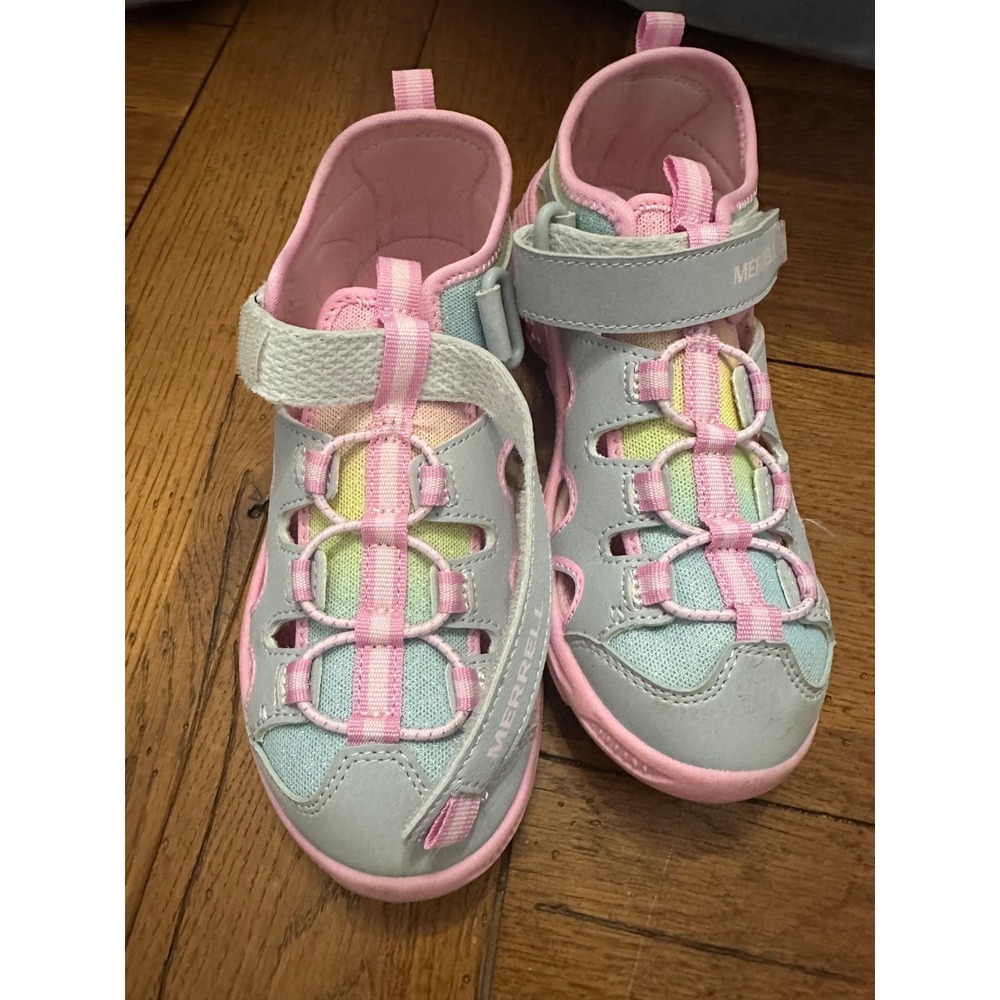 merrell pink and gray sandals girl's 2 hook and loop closure